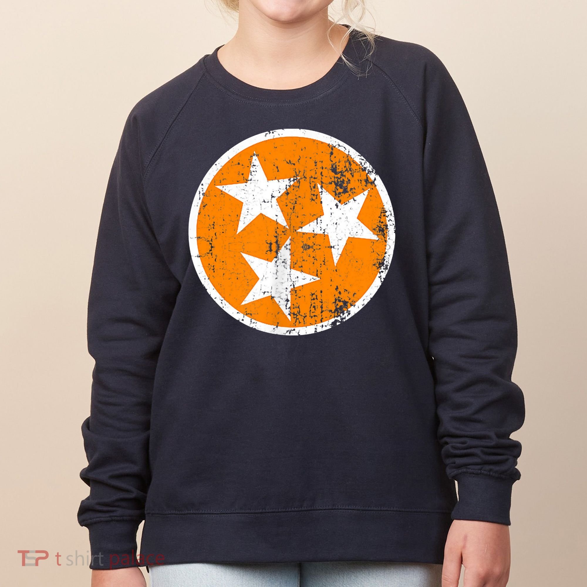 Distressed 3 Star Tn State Orange And White Tennessee Flag Women's Sweatshirt