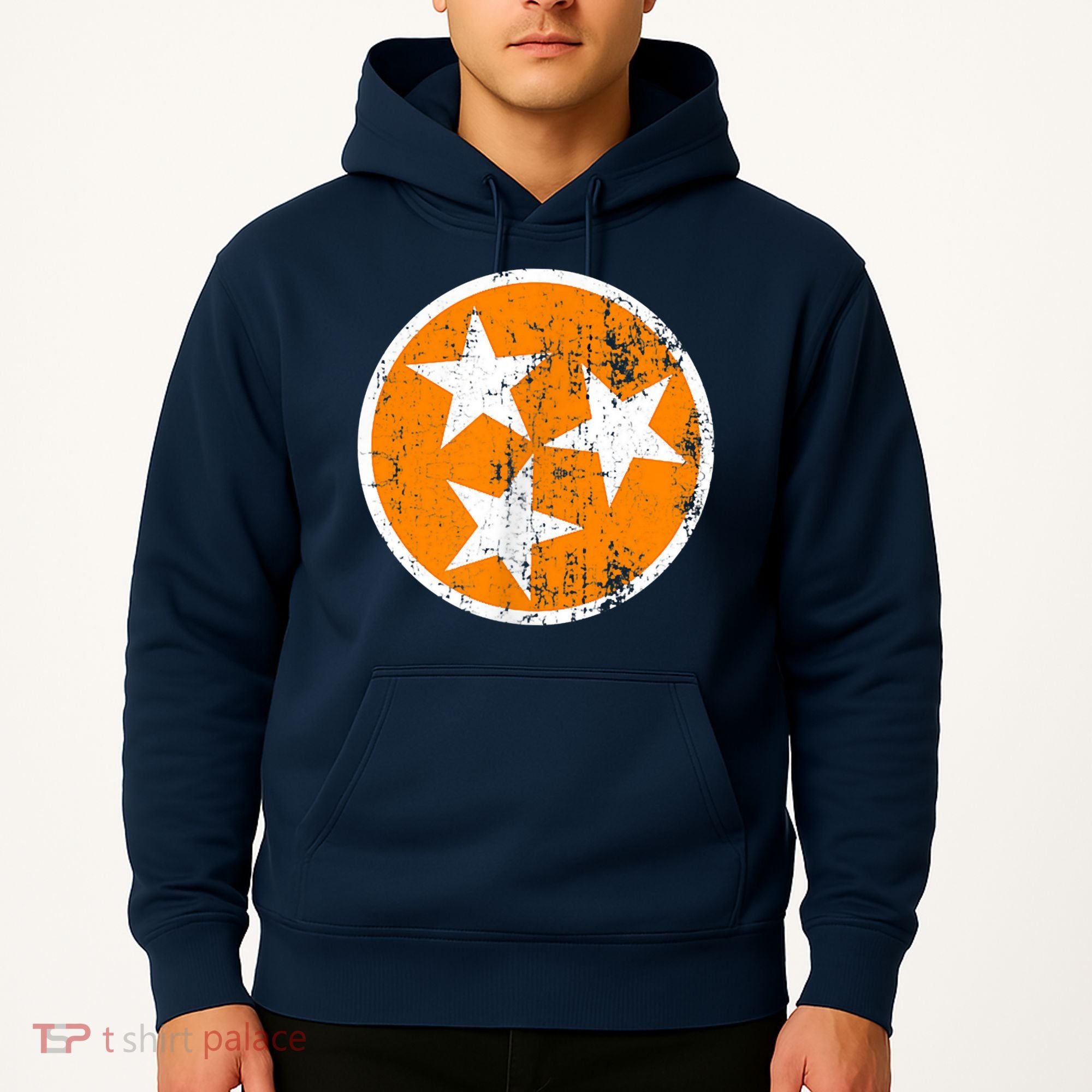 Distressed 3 Star Tn State Orange And White Tennessee Flag Hoodie