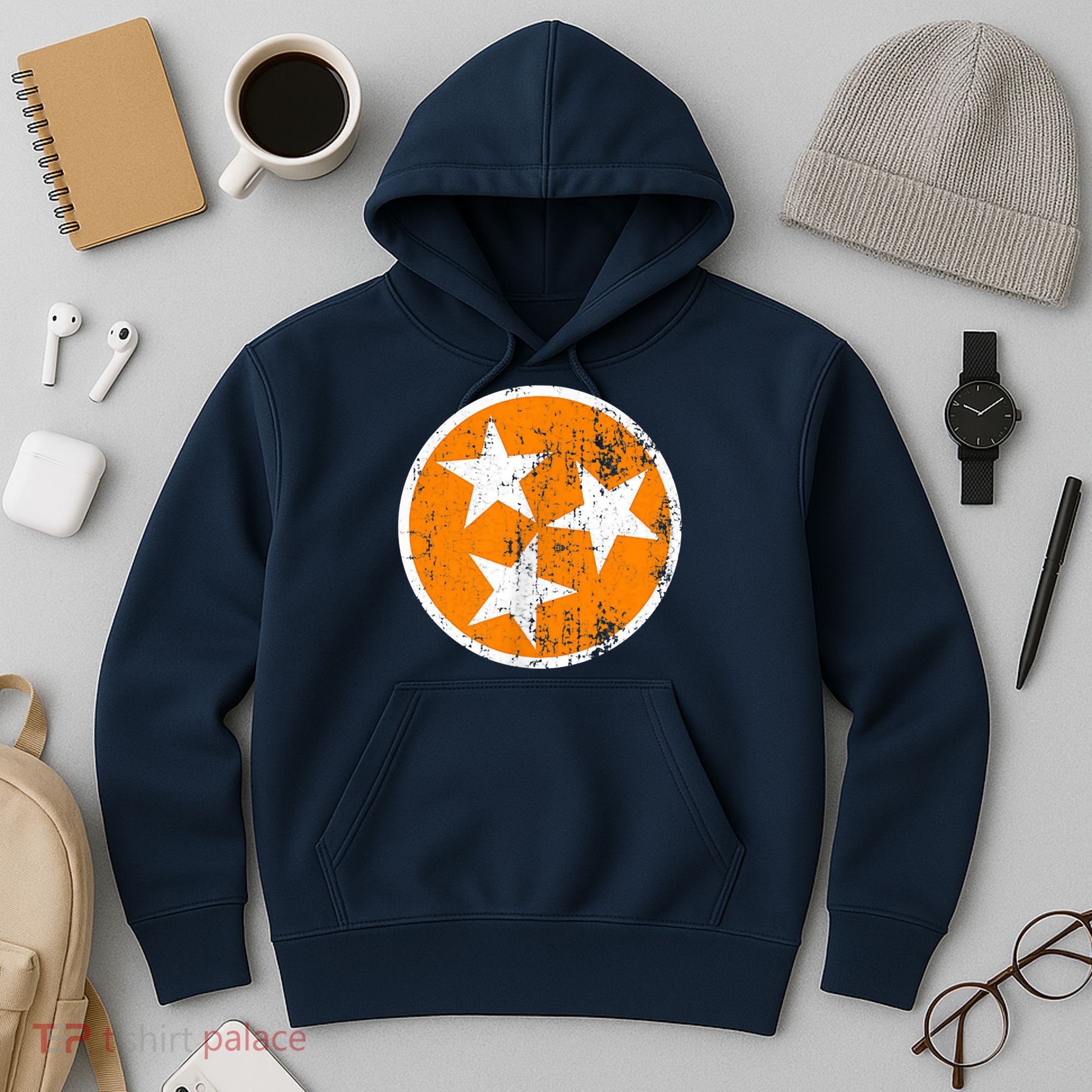 Distressed 3 Star Tn State Orange And White Tennessee Flag Hoodie