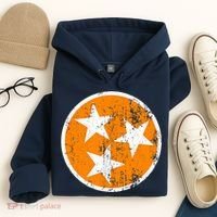 Distressed 3 Star Tn State Orange And White Tennessee Flag Hoodie thumb 4