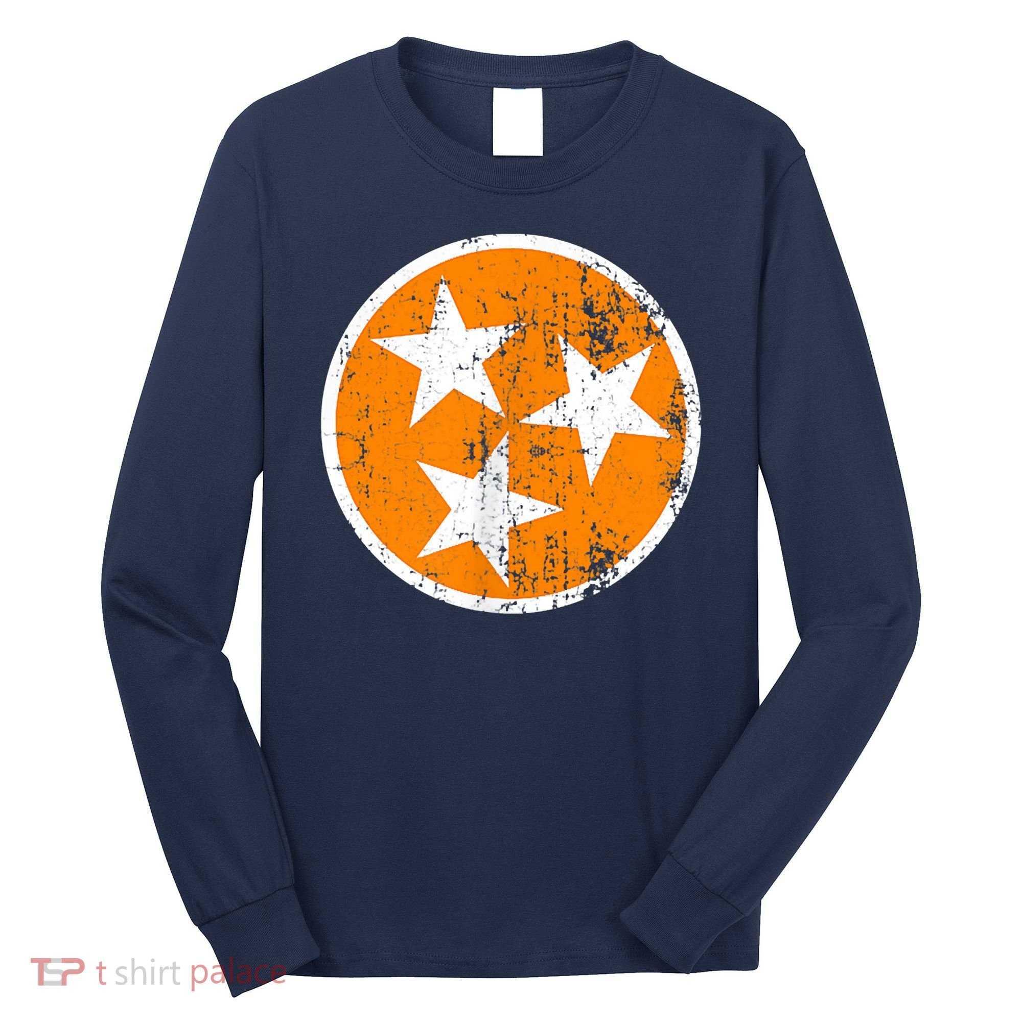 Distressed 3 Star Tn State Orange And White Tennessee Flag Long Sleeve Shirt