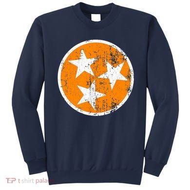 Distressed 3 Star Tn State Orange And White Tennessee Flag Sweatshirt