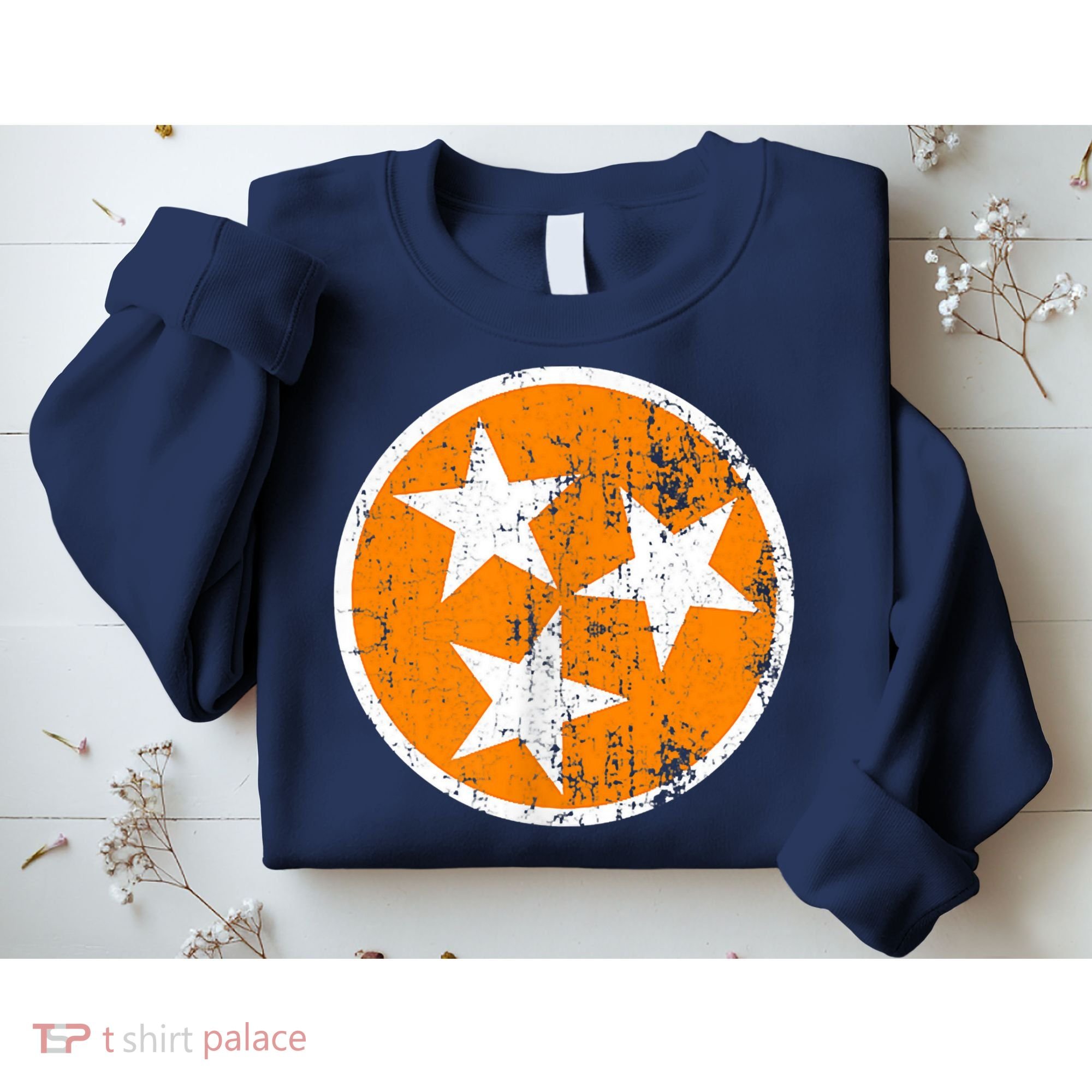 Distressed 3 Star Tn State Orange And White Tennessee Flag Sweatshirt
