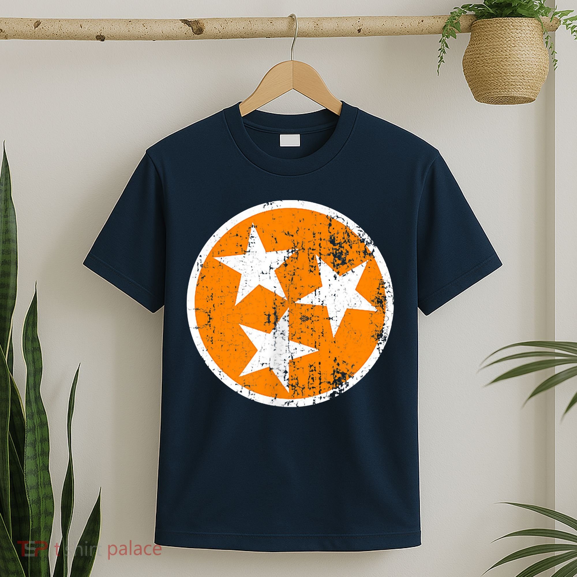 Distressed 3 Star Tn State Orange And White Tennessee Flag T-Shirt