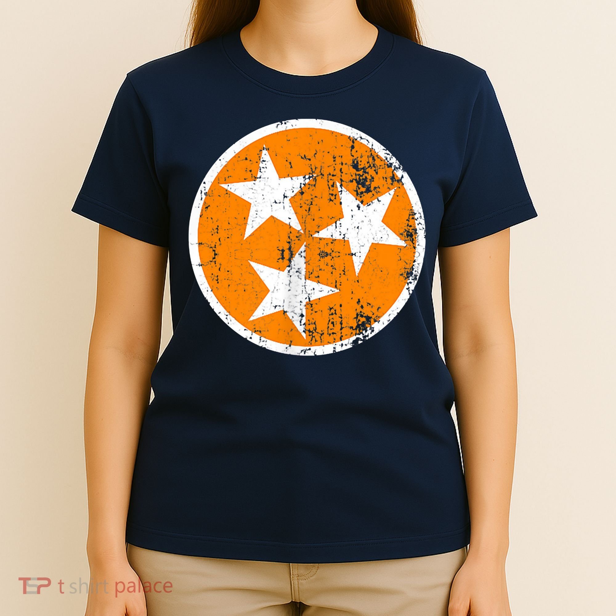 Distressed 3 Star Tn State Orange And White Tennessee Flag T-Shirt