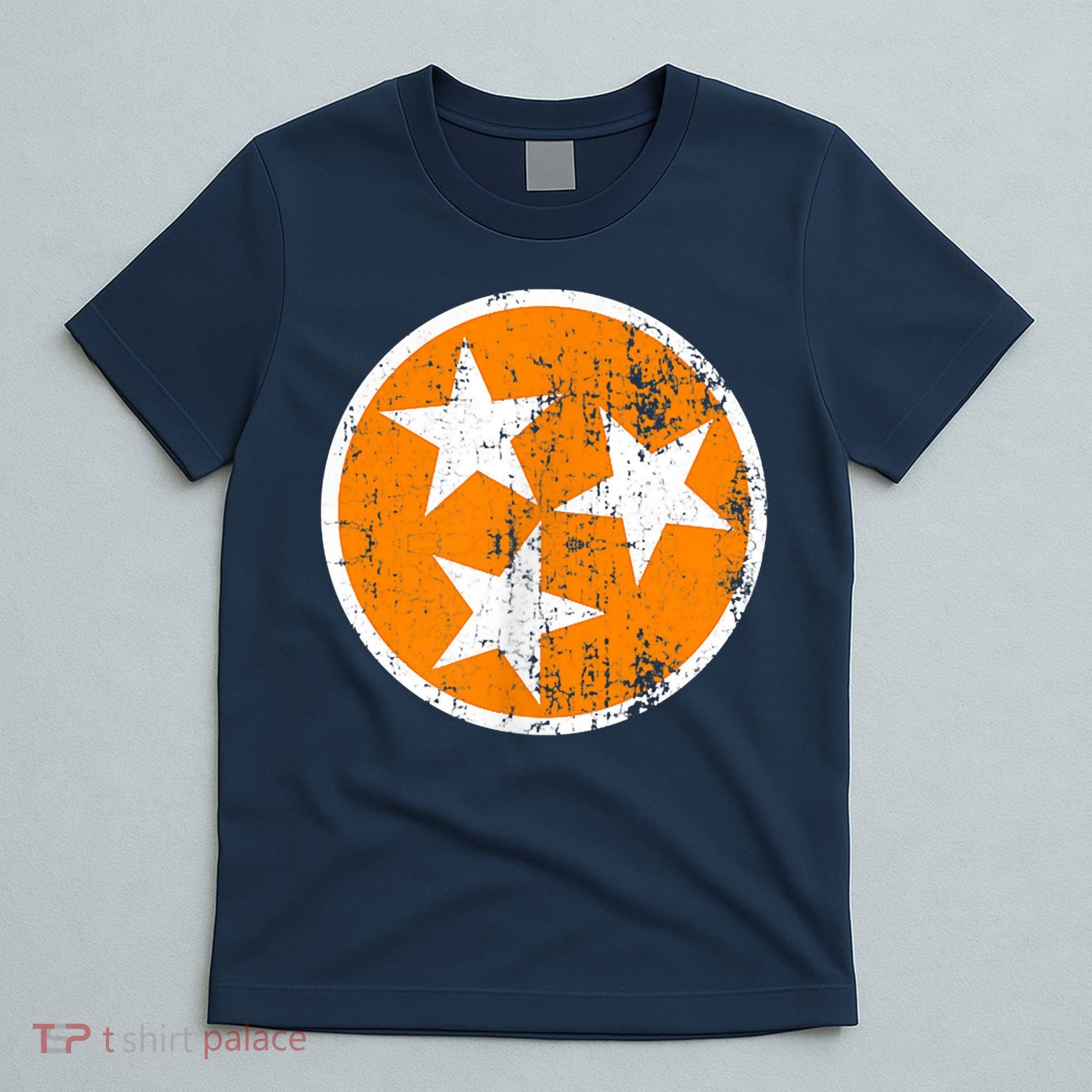 Distressed 3 Star Tn State Orange And White Tennessee Flag T-Shirt