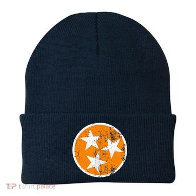 Distressed 3 Star Tn State Orange And White Tennessee Flag Beanie