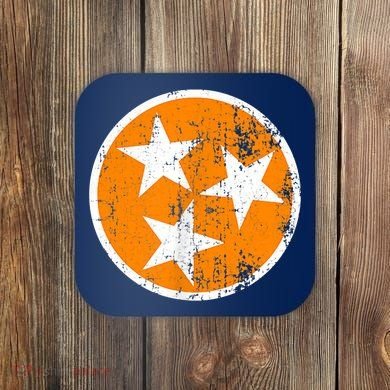Distressed 3 Star Tn State Orange And White Tennessee Flag Coaster