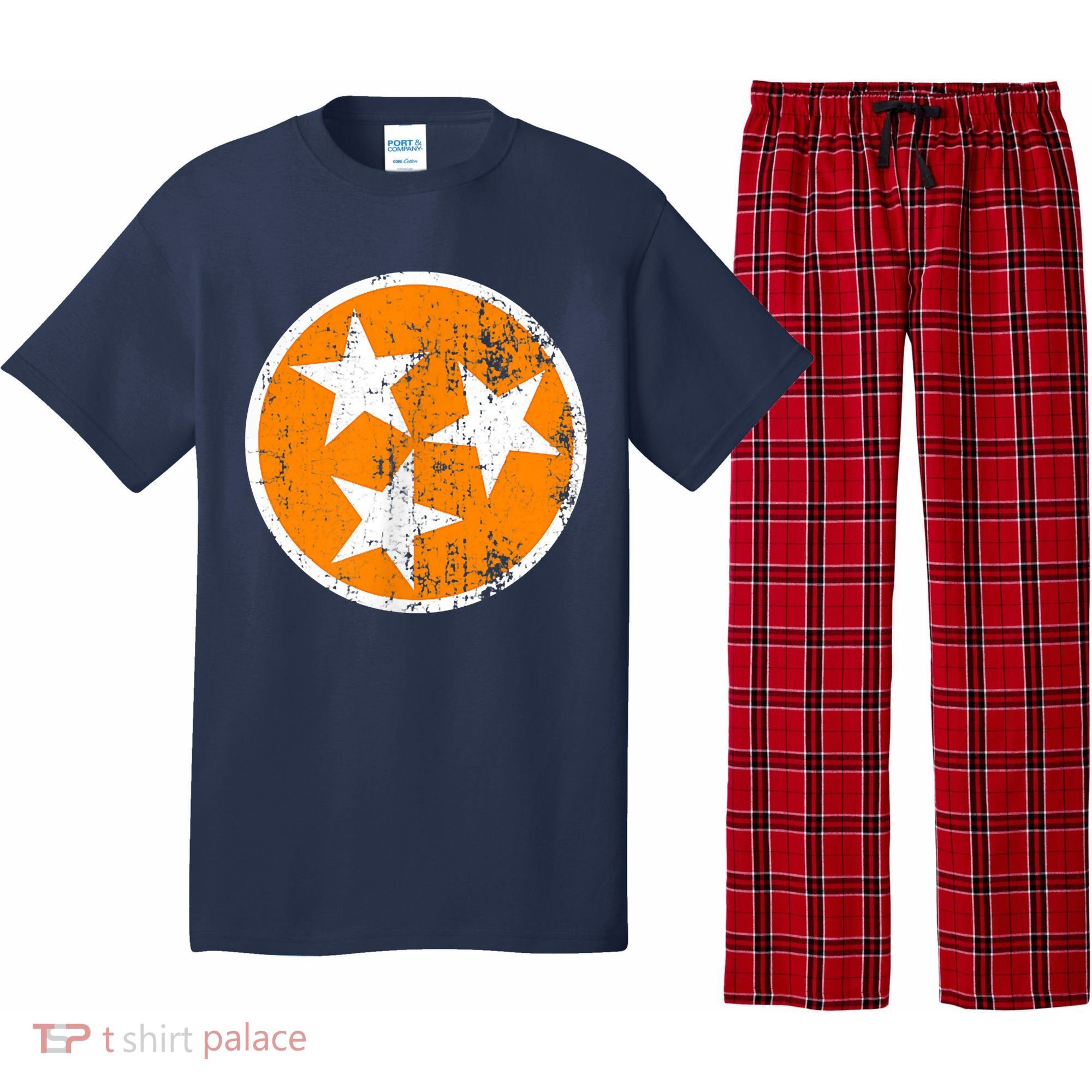 Distressed 3 Star Tn State Orange And White Tennessee Flag Pajama Set