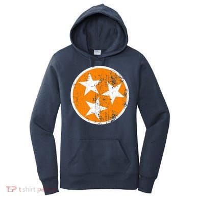 Distressed 3 Star Tn State Orange And White Tennessee Flag Women's Hoodie