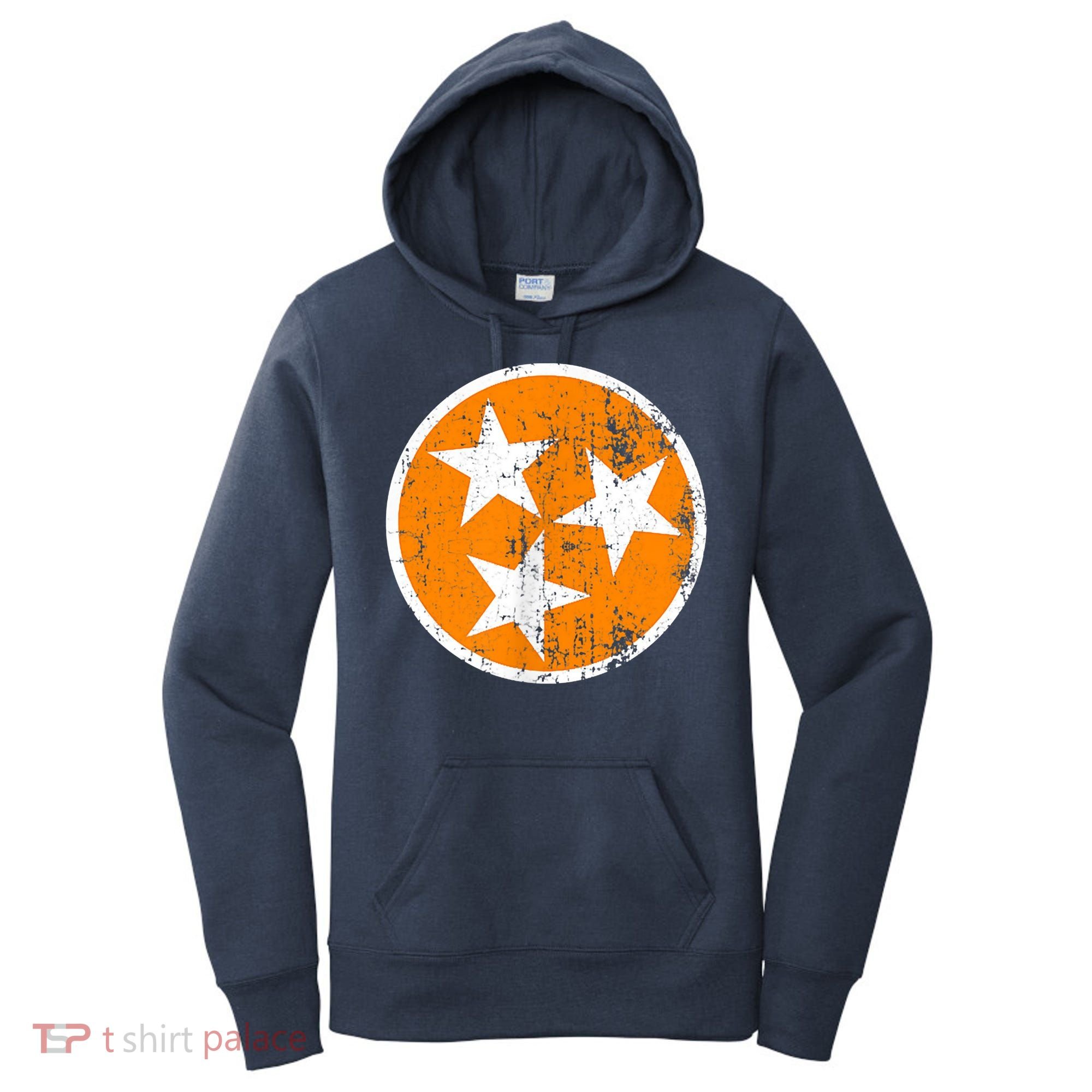 Distressed 3 Star Tn State Orange And White Tennessee Flag Women's Hoodie