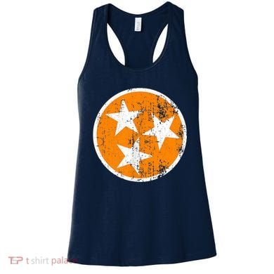 Distressed 3 Star Tn State Orange And White Tennessee Flag Women's Tank Top