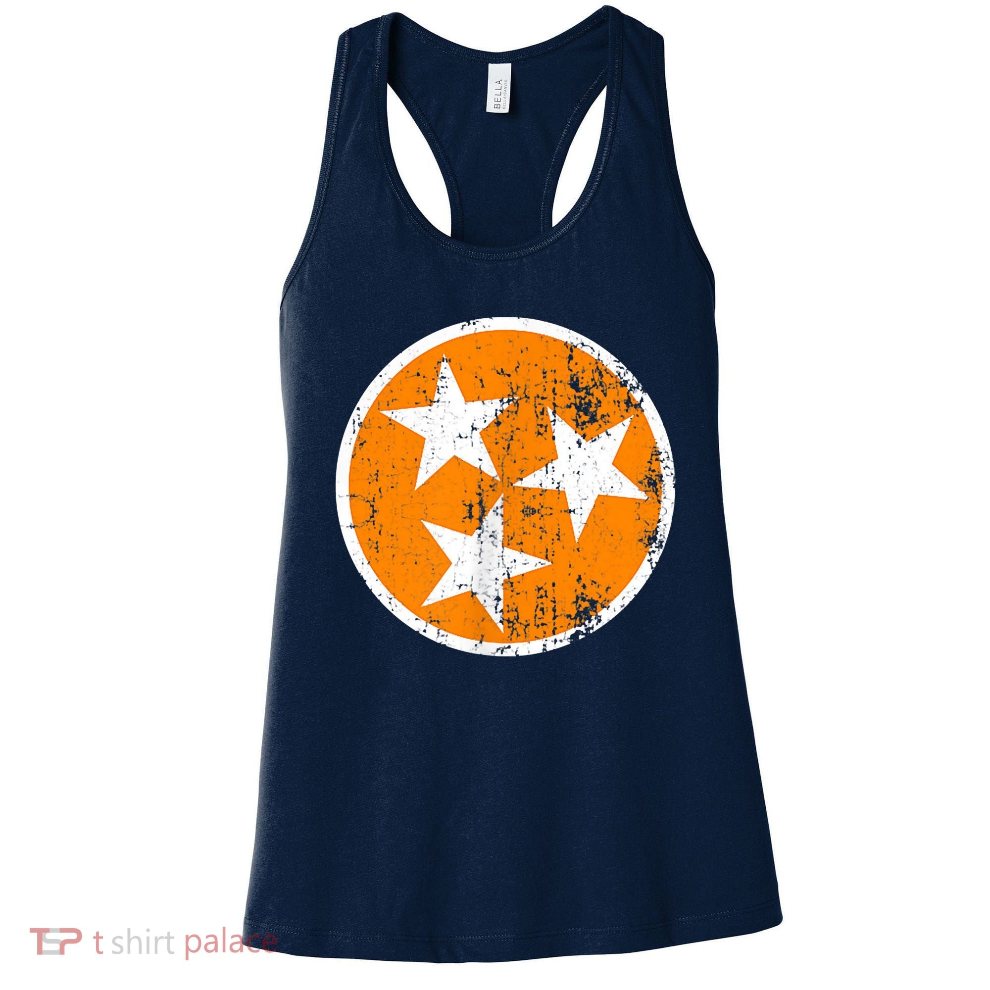 Distressed 3 Star Tn State Orange And White Tennessee Flag Women's Tank Top