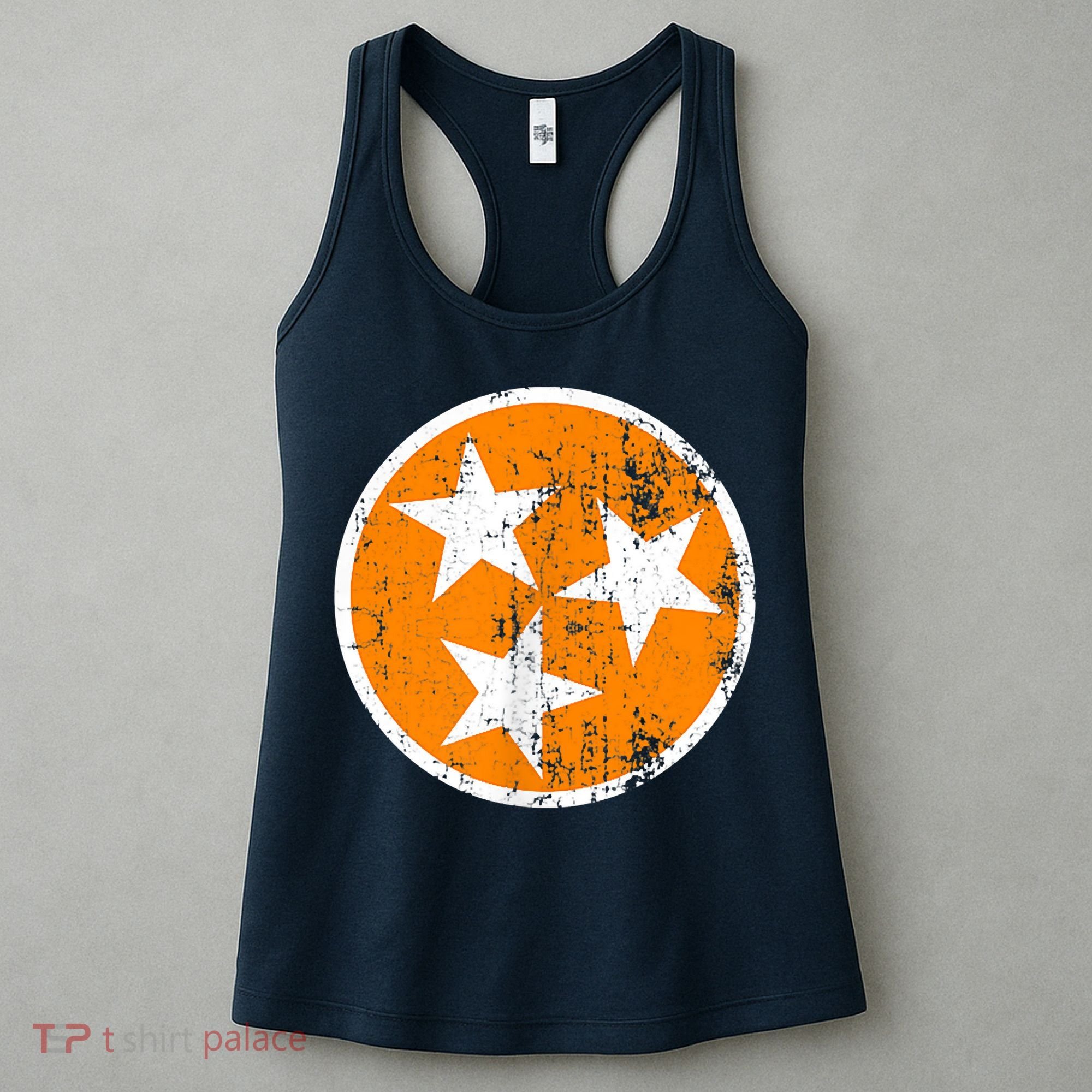 Distressed 3 Star Tn State Orange And White Tennessee Flag Women's Tank Top