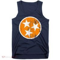 Distressed 3 Star Tn State Orange And White Tennessee Flag Tank Top thumb 0
