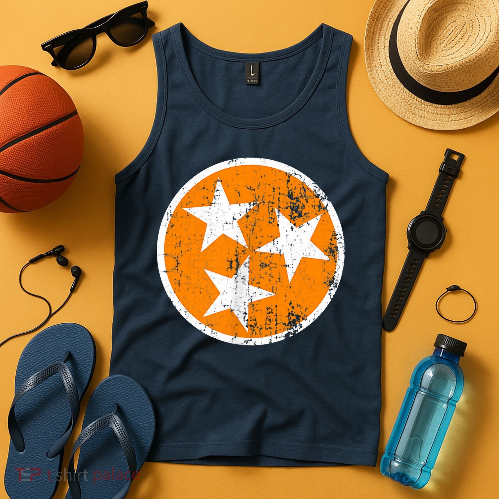 Distressed 3 Star Tn State Orange And White Tennessee Flag Tank Top