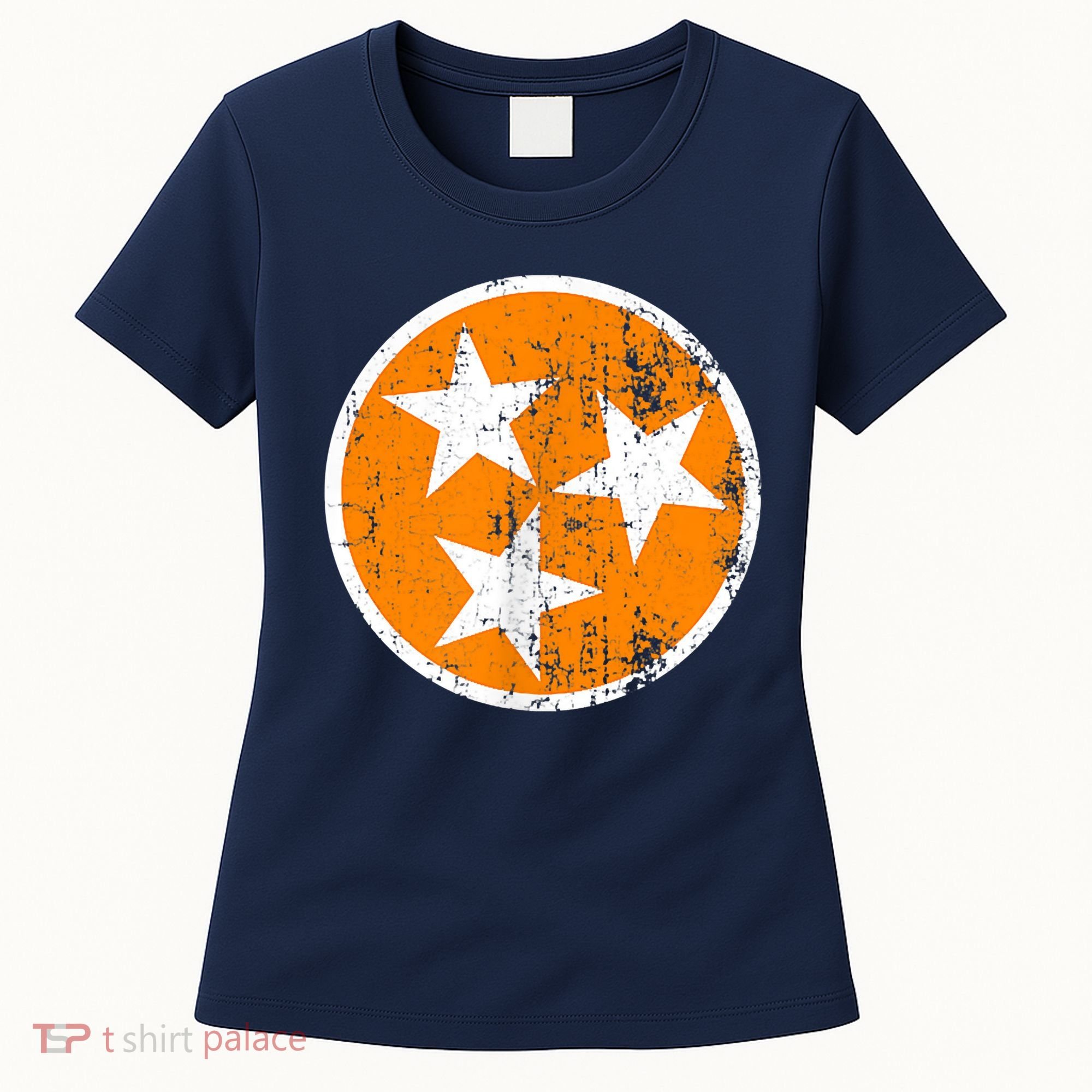 Distressed 3 Star Tn State Orange And White Tennessee Flag Women's T-Shirt