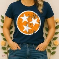 Distressed 3 Star Tn State Orange And White Tennessee Flag Women's T-Shirt thumb 2