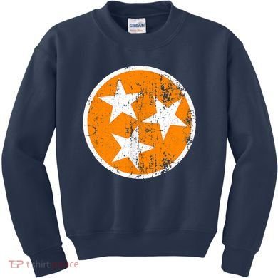Distressed 3 Star Tn State Orange And White Tennessee Flag Kids Sweatshirt