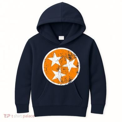 Distressed 3 Star Tn State Orange And White Tennessee Flag Kids Hoodie