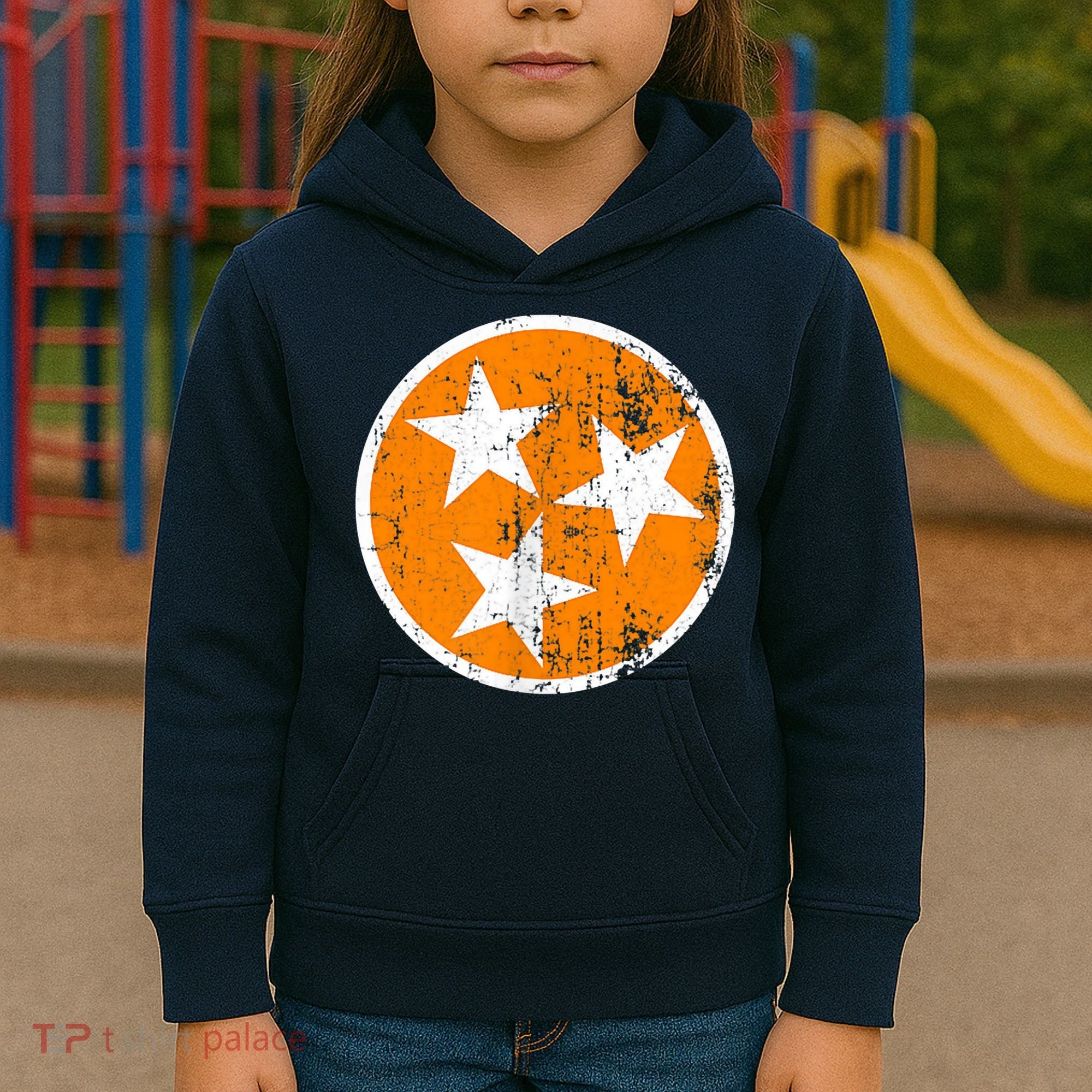 Distressed 3 Star Tn State Orange And White Tennessee Flag Kids Hoodie