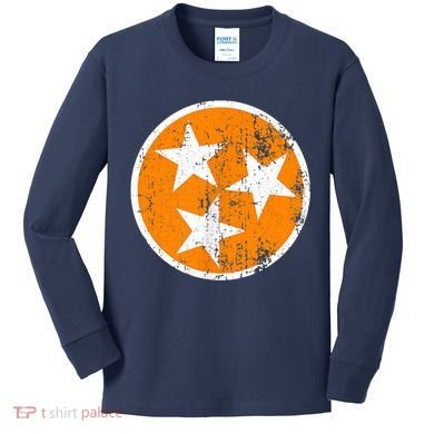 Distressed 3 Star Tn State Orange And White Tennessee Flag Kids Long Sleeve Shirt