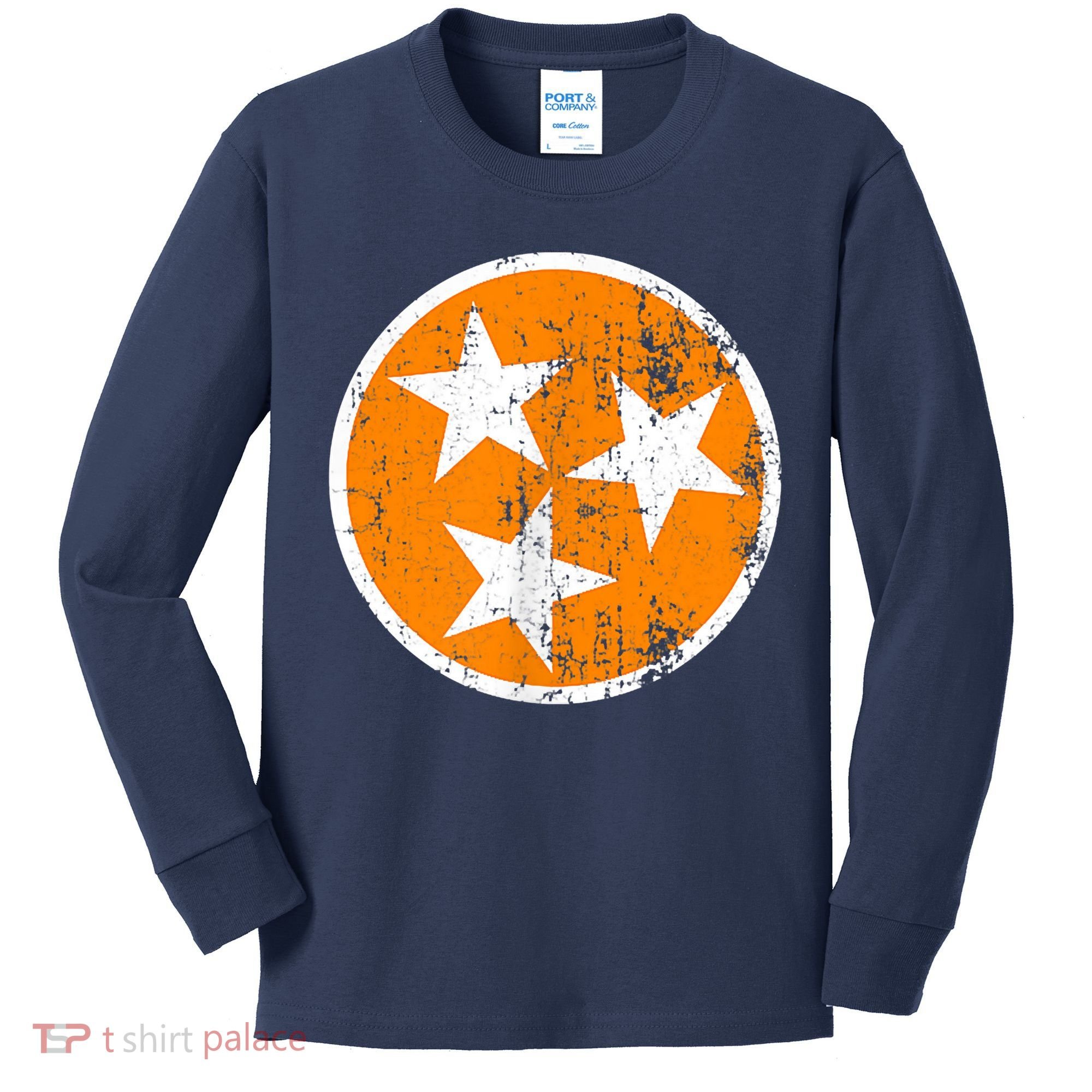 Distressed 3 Star Tn State Orange And White Tennessee Flag Kids Long Sleeve Shirt