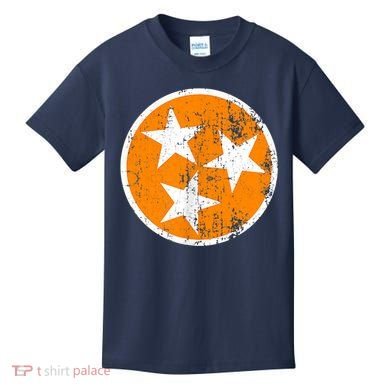 Distressed 3 Star Tn State Orange And White Tennessee Flag Kids T-Shirt