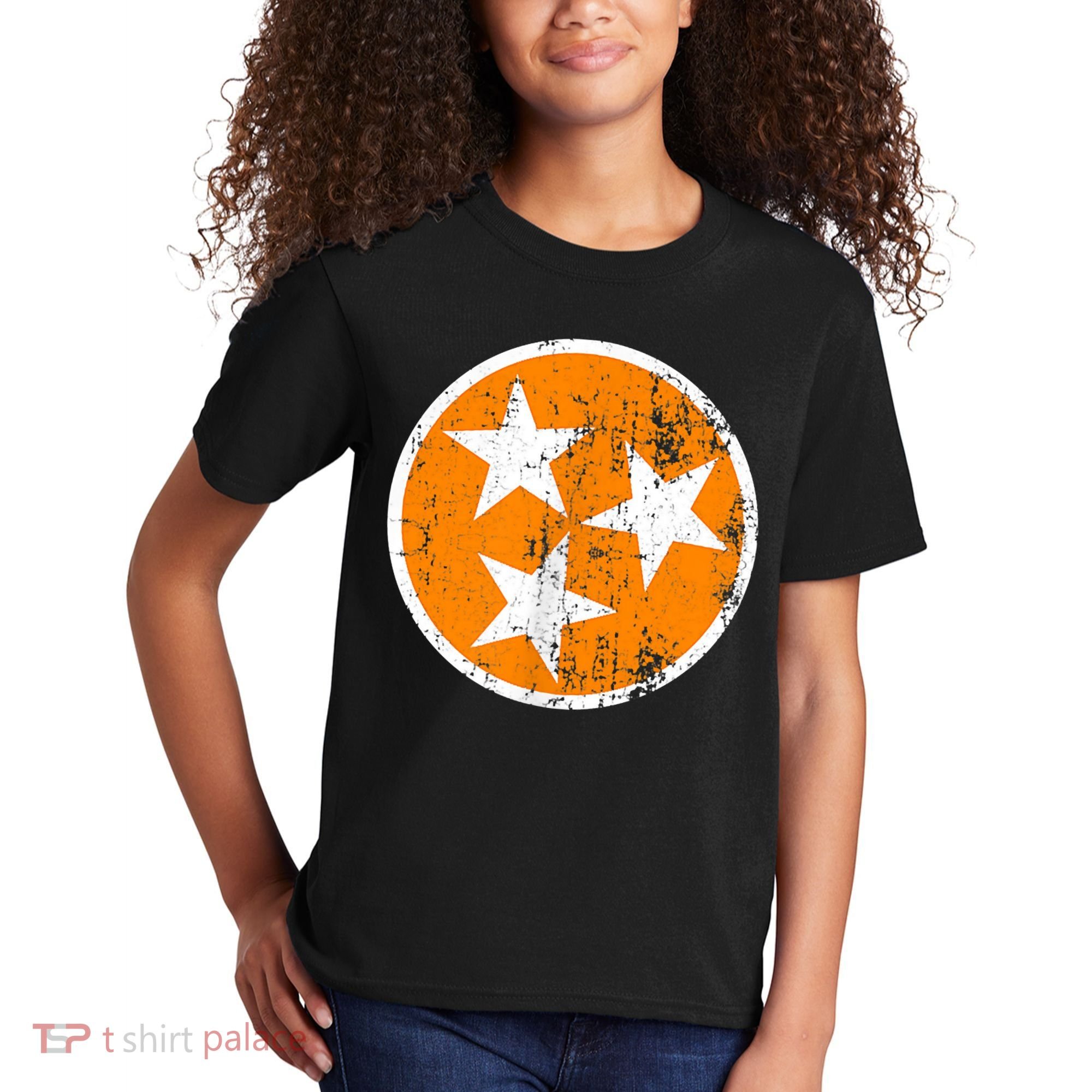 Distressed 3 Star Tn State Orange And White Tennessee Flag Kids T-Shirt