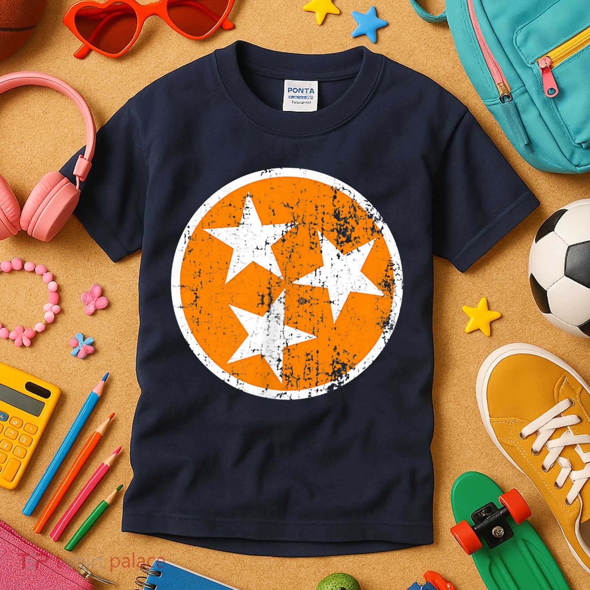 Distressed 3 Star Tn State Orange And White Tennessee Flag Kids T-Shirt