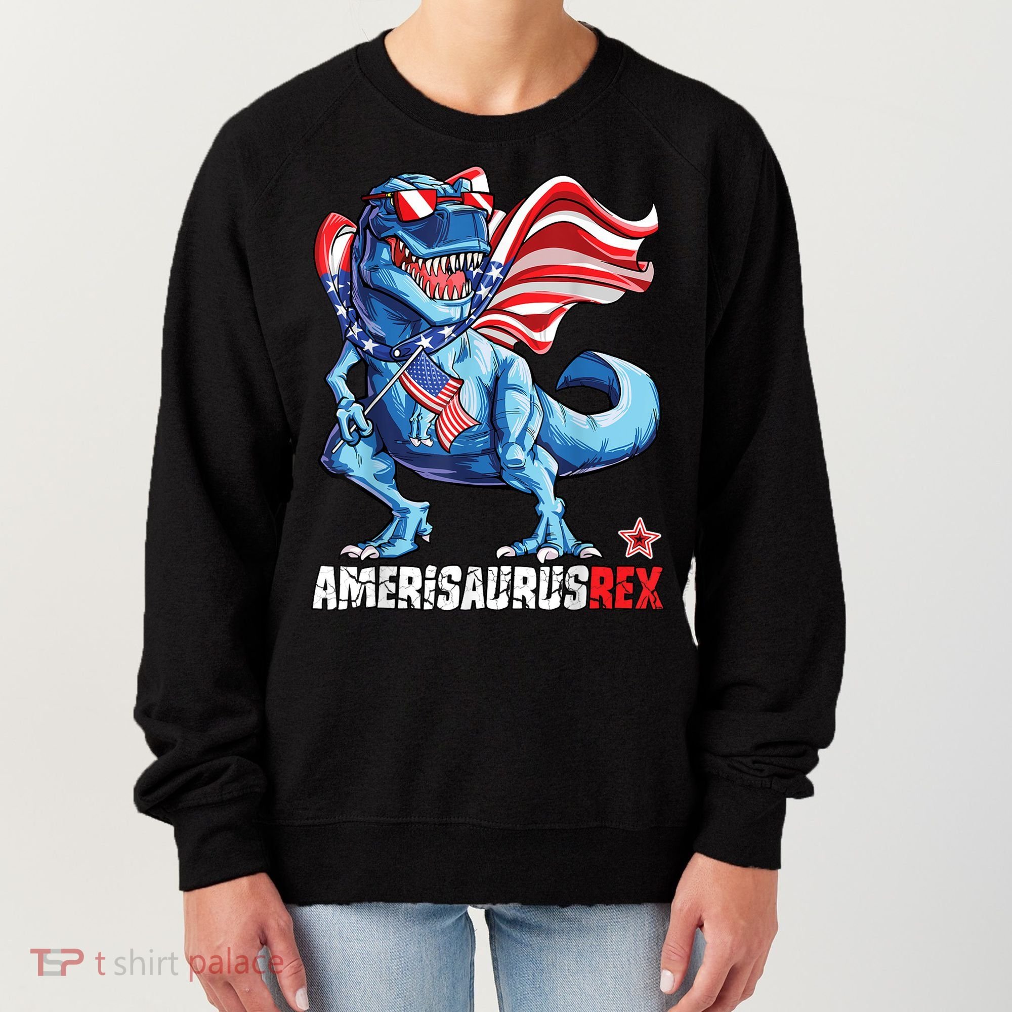 Dinosaur 4th Of July Amerisaurus T Rex Funny Women's Sweatshirt