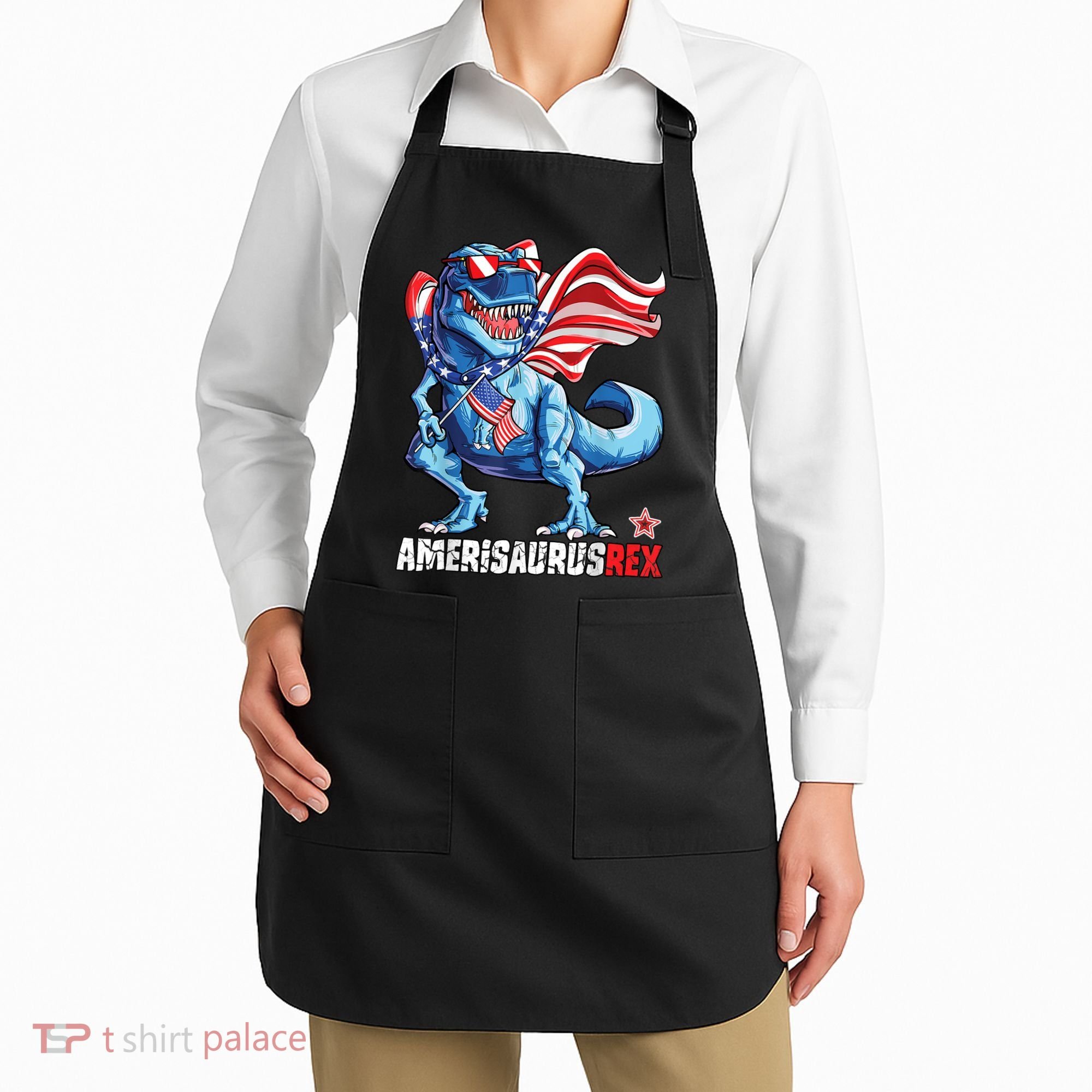 Dinosaur 4th Of July Amerisaurus T Rex Funny Apron
