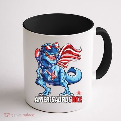 Dinosaur 4th Of July Amerisaurus T Rex Funny Coffee Mug back