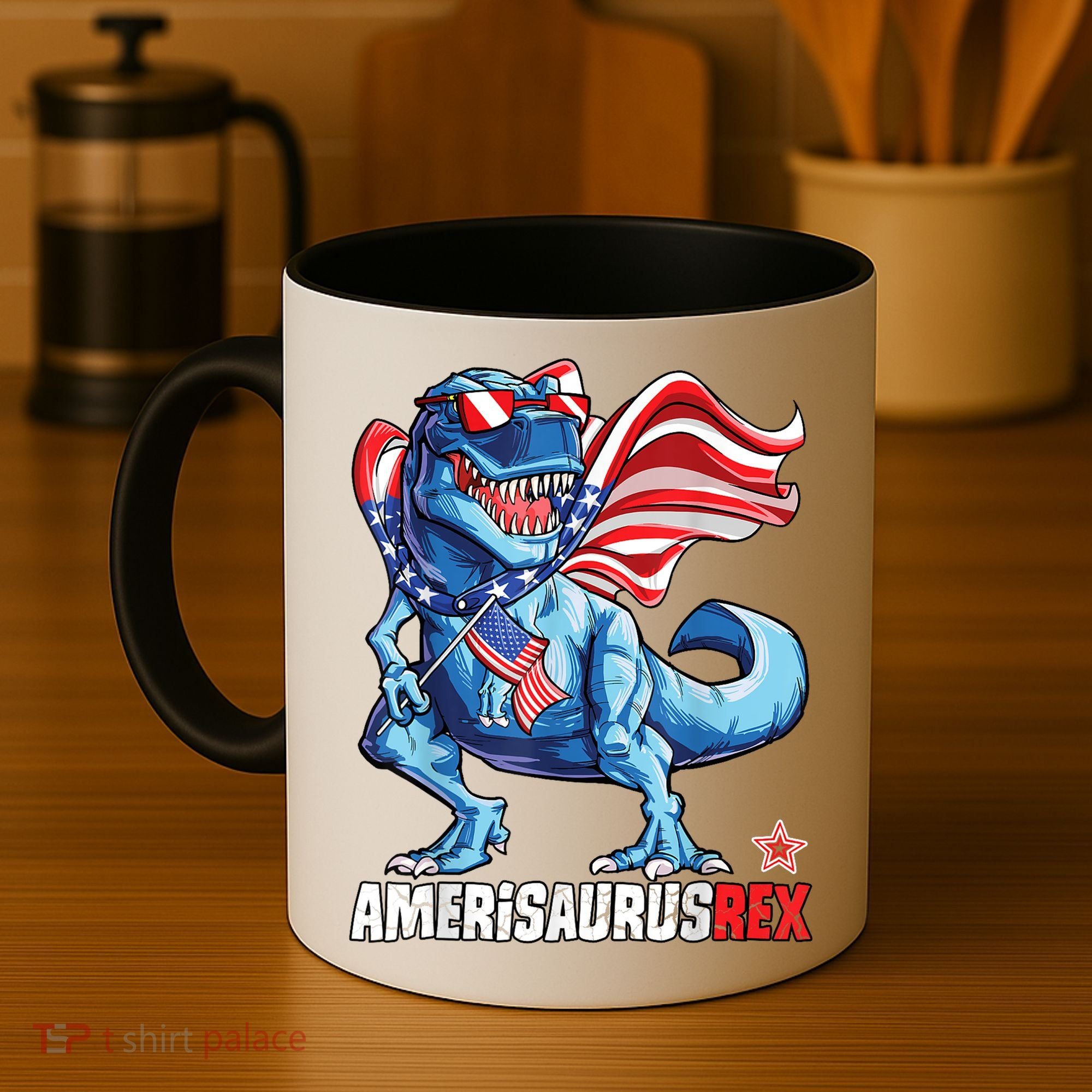Dinosaur 4th Of July Amerisaurus T Rex Funny Coffee Mug