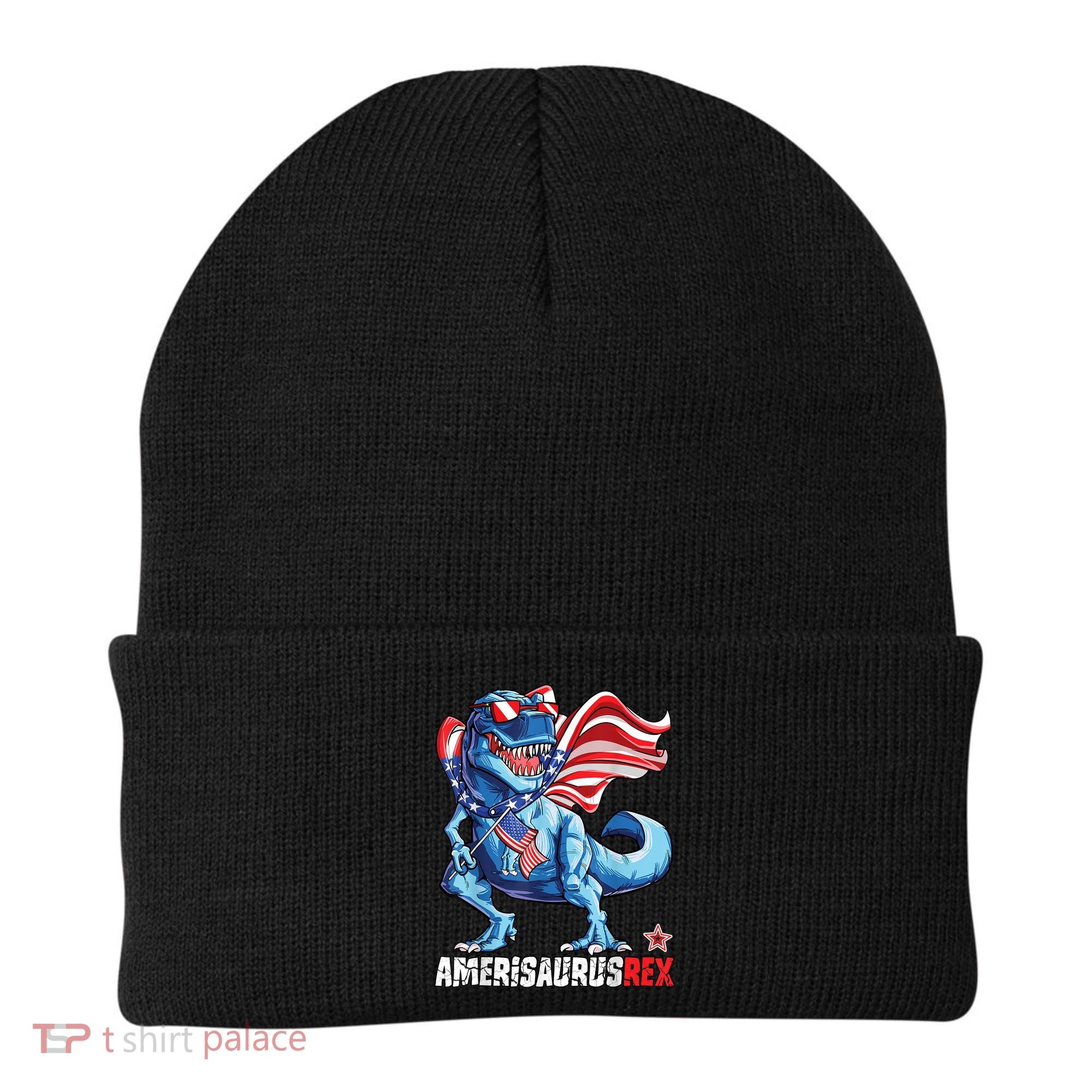 Dinosaur 4th Of July Amerisaurus T Rex Funny Beanie