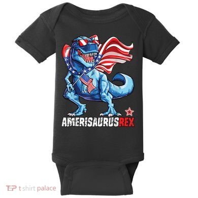 Dinosaur 4th Of July Amerisaurus T Rex Funny Baby Bodysuit