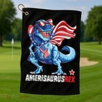 Dinosaur 4th Of July Amerisaurus T Rex Funny Golf Towel thumb 1