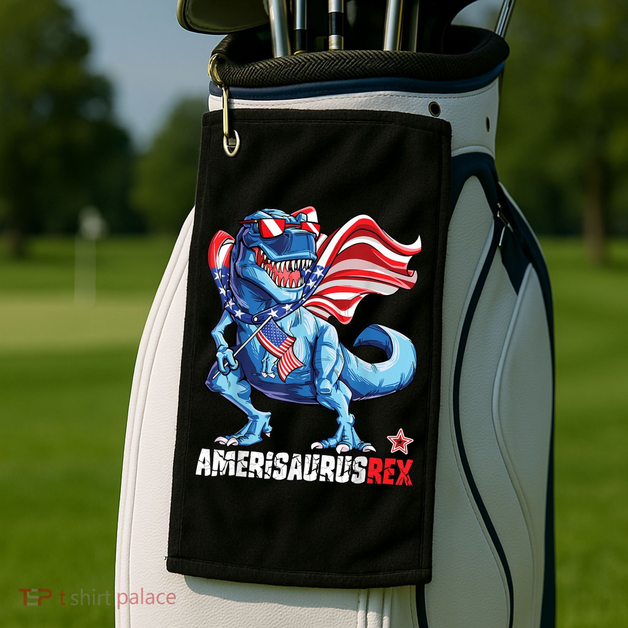 Dinosaur 4th Of July Amerisaurus T Rex Funny Golf Towel