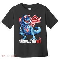 Dinosaur 4th Of July Amerisaurus T Rex Funny Toddler T-Shirt thumb 0
