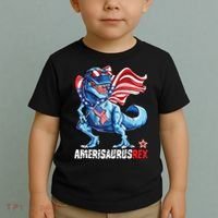 Dinosaur 4th Of July Amerisaurus T Rex Funny Toddler T-Shirt thumb 2