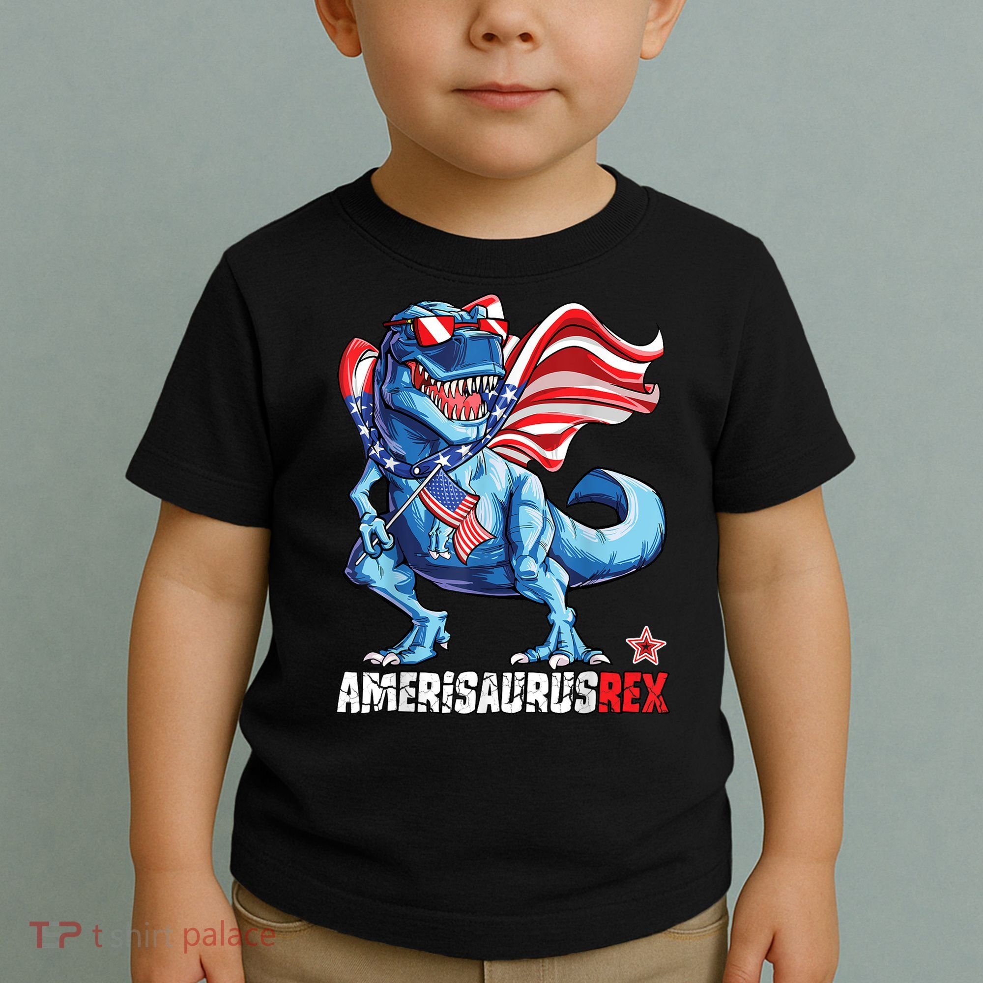 Dinosaur 4th Of July Amerisaurus T Rex Funny Toddler T-Shirt
