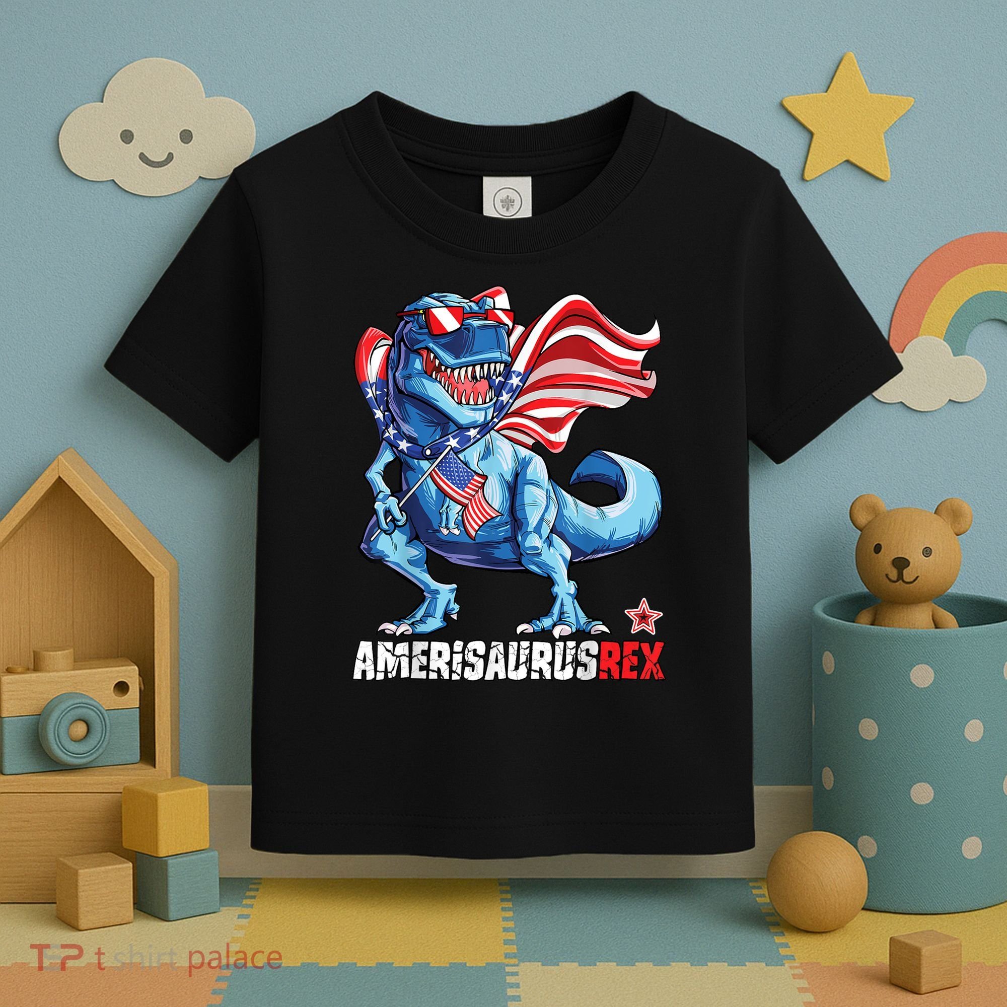 Dinosaur 4th Of July Amerisaurus T Rex Funny Toddler T-Shirt