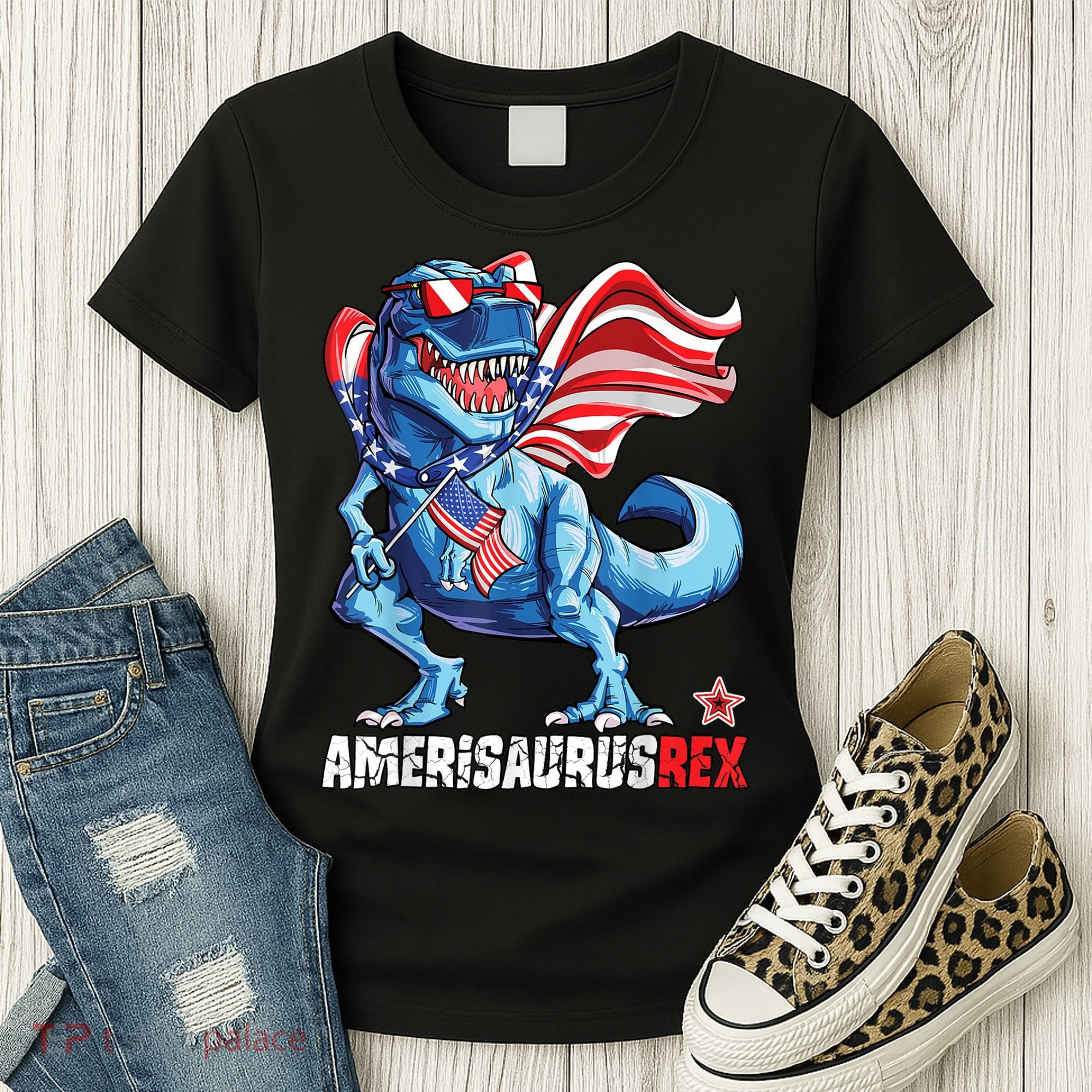 Dinosaur 4th Of July Amerisaurus T Rex Funny Women's T-Shirt