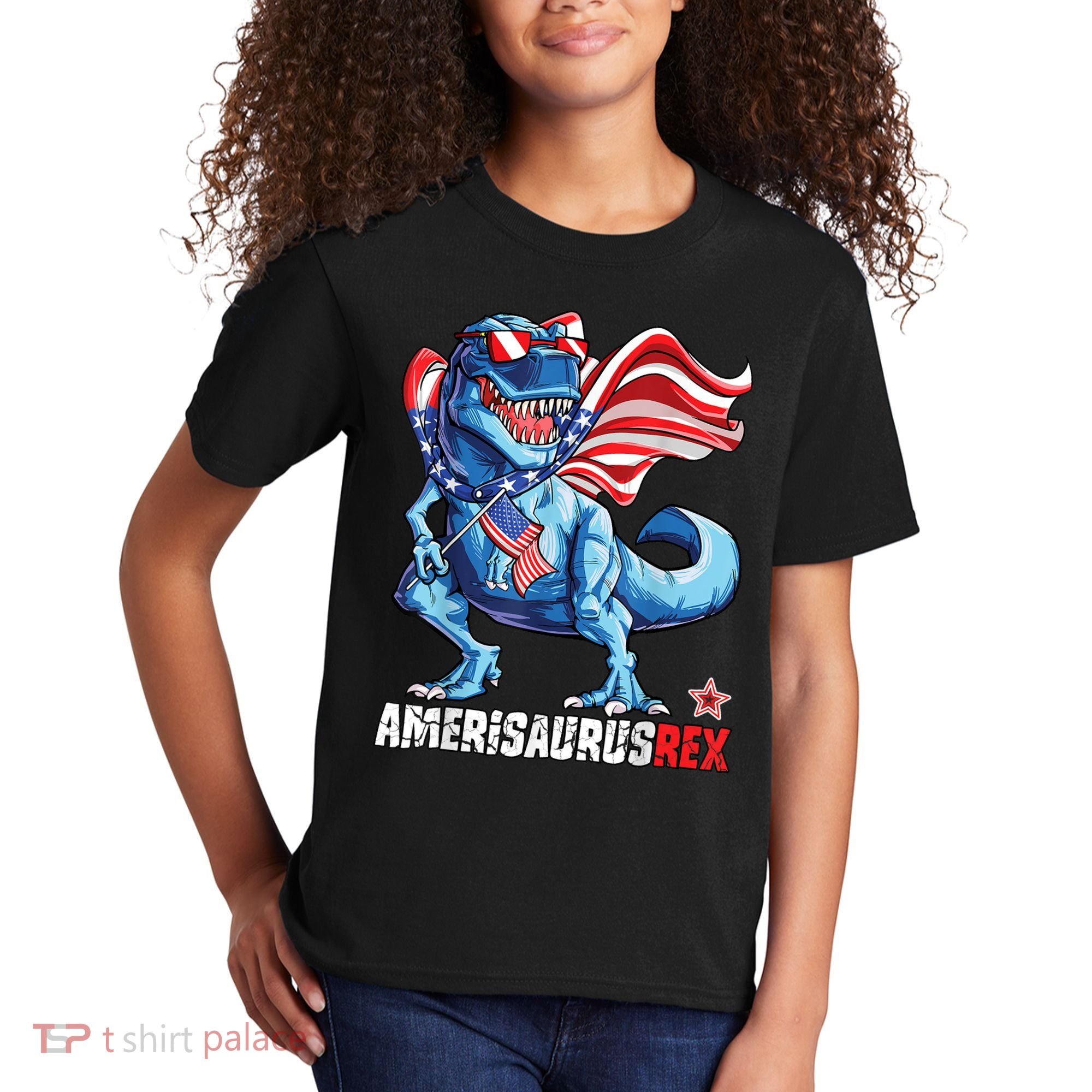Dinosaur 4th Of July Amerisaurus T Rex Funny Kids T-Shirt