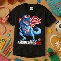 Dinosaur 4th Of July Amerisaurus T Rex Funny Kids T-Shirt thumb 3