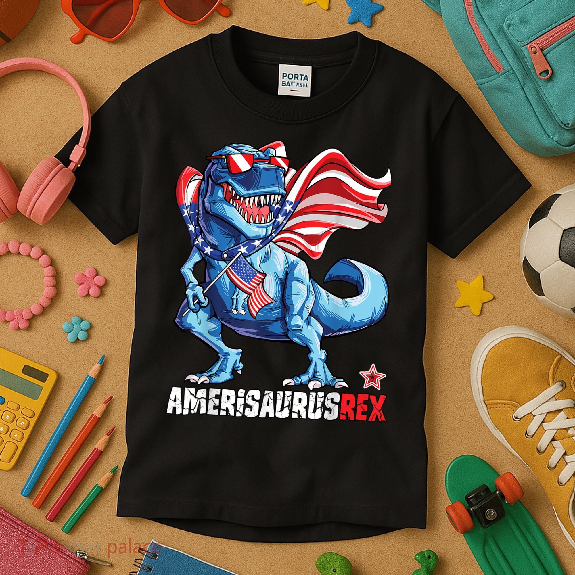 Dinosaur 4th Of July Amerisaurus T Rex Funny Kids T-Shirt