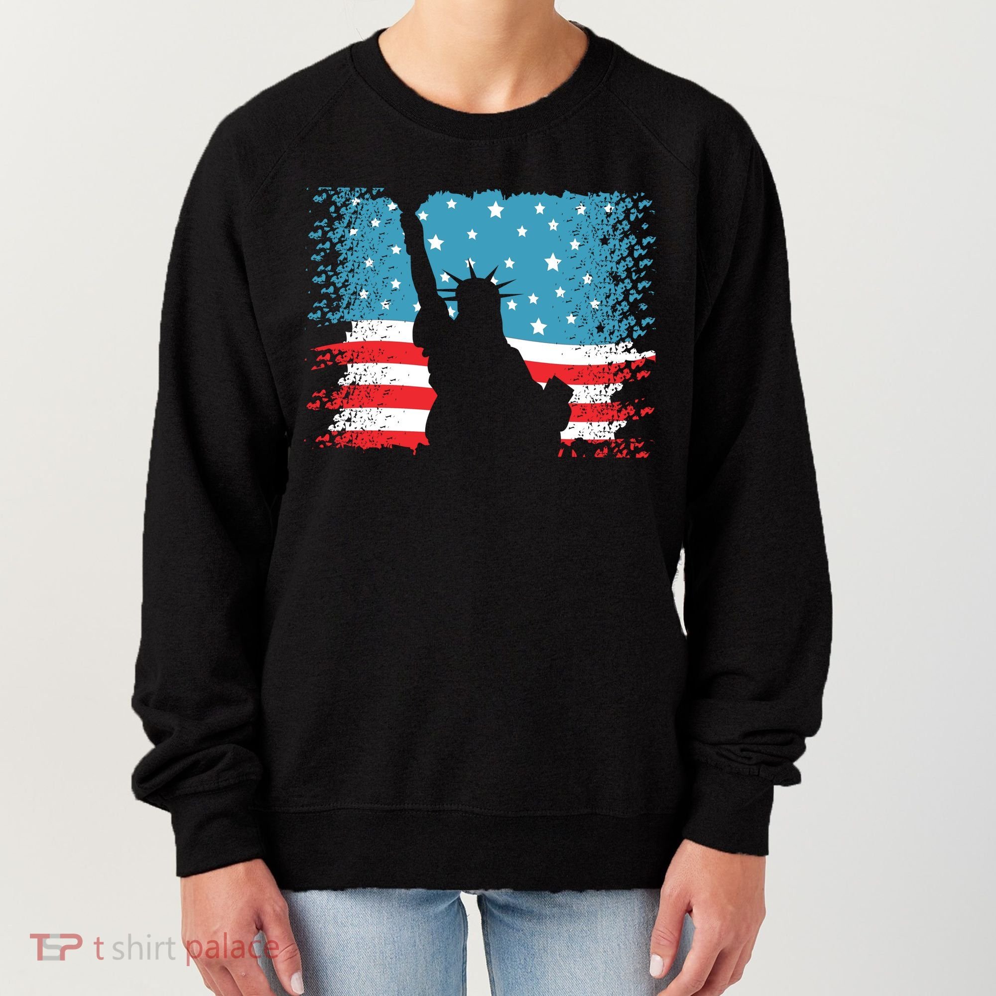 Distressed 4th Of July Liberty Flag Women's Sweatshirt