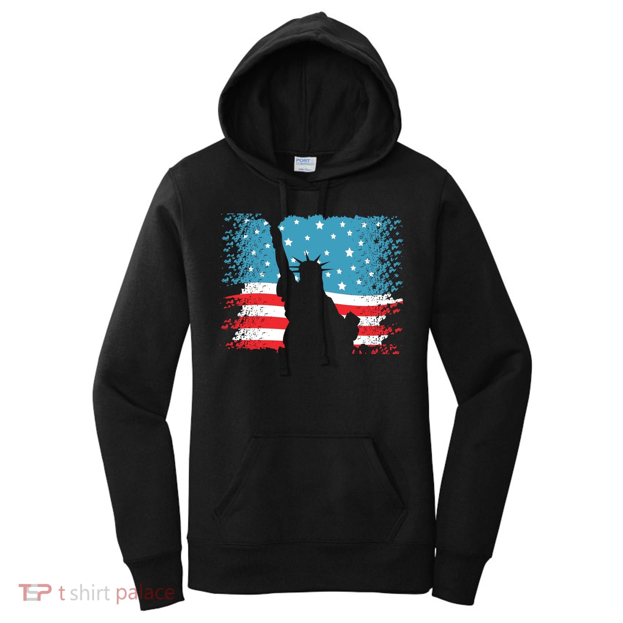 Distressed 4th Of July Liberty Flag Women's Hoodie