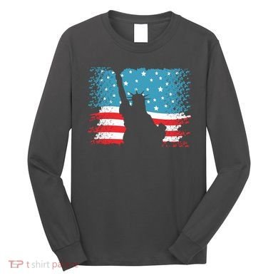Distressed 4th Of July Liberty Flag Long Sleeve Shirt
