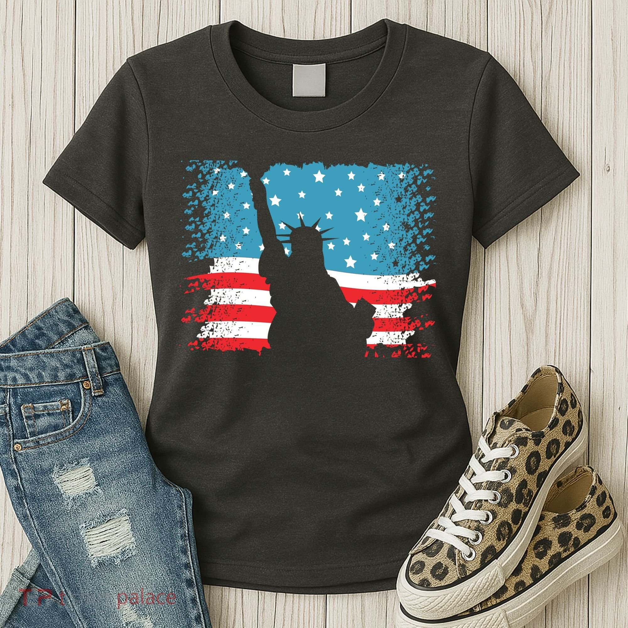 Distressed 4th Of July Liberty Flag Women's T-Shirt